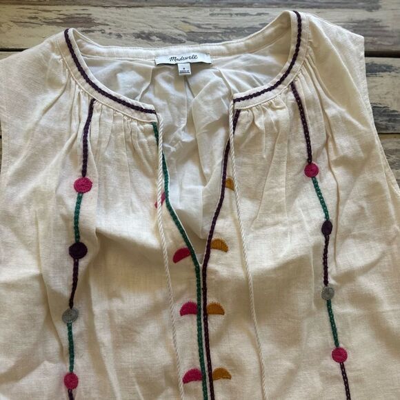 Madewell Embroidered Linen Blend Sunview Shift Dress - Picture 3 of 5